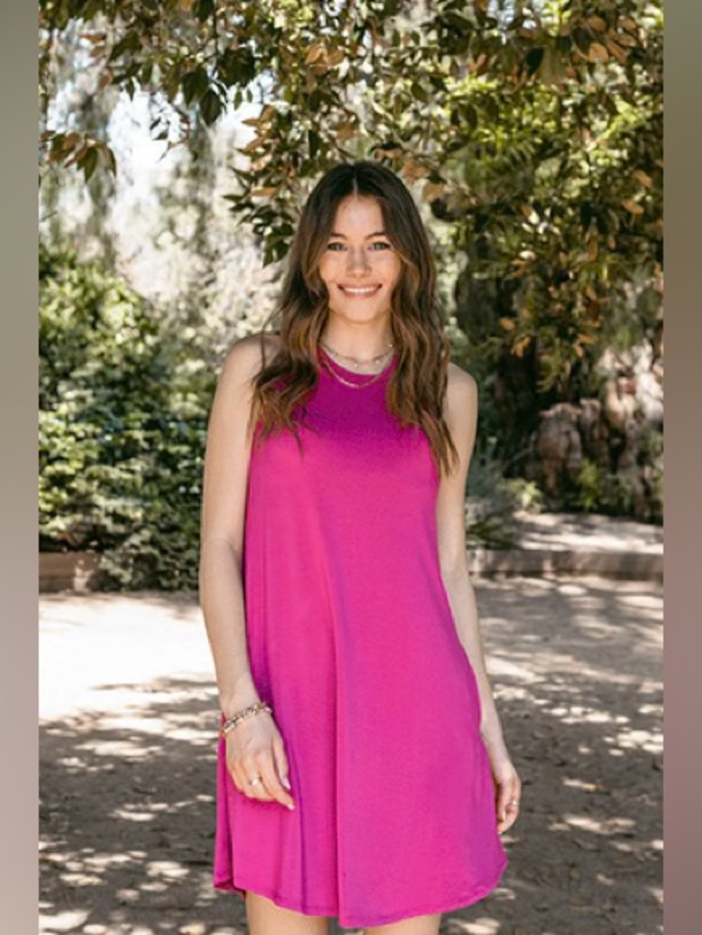 SheBird Tunic Tank Tennis Dress with Built-in Bra in vibrant magenta/hot pink